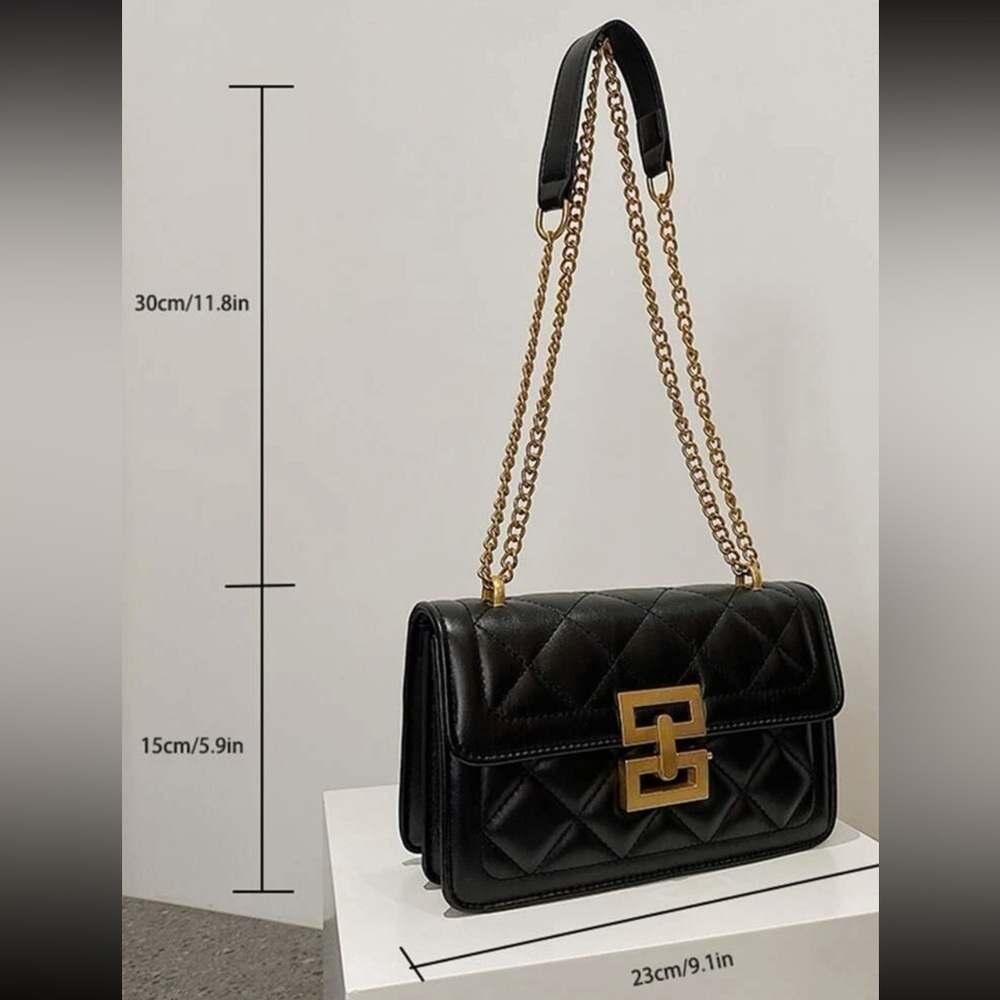 Black Crossbody / Shoulder Bag with gold accents - Picture 4 of 10